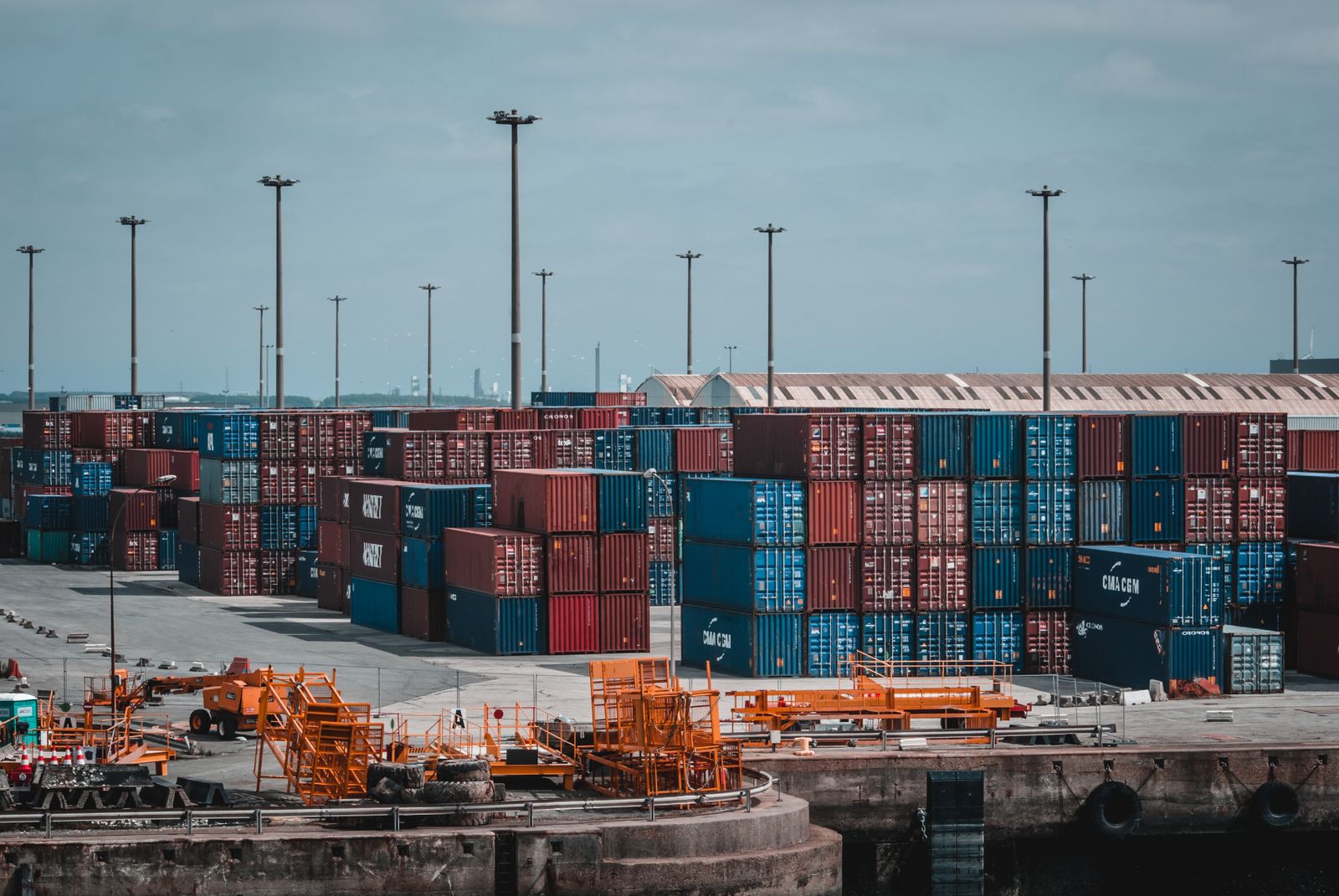 Port cranes working over container stacks